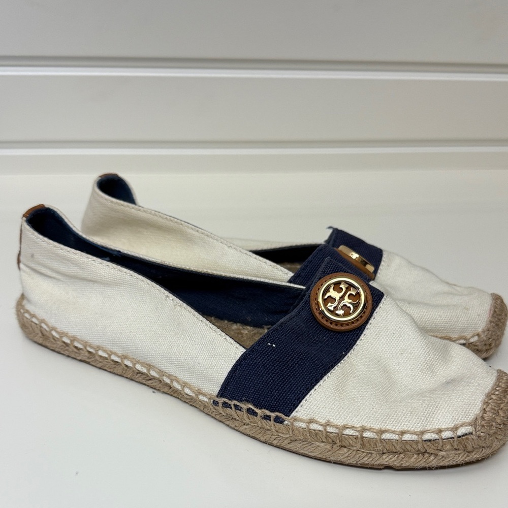 Tory Burch Cream and Navy Espadrilles